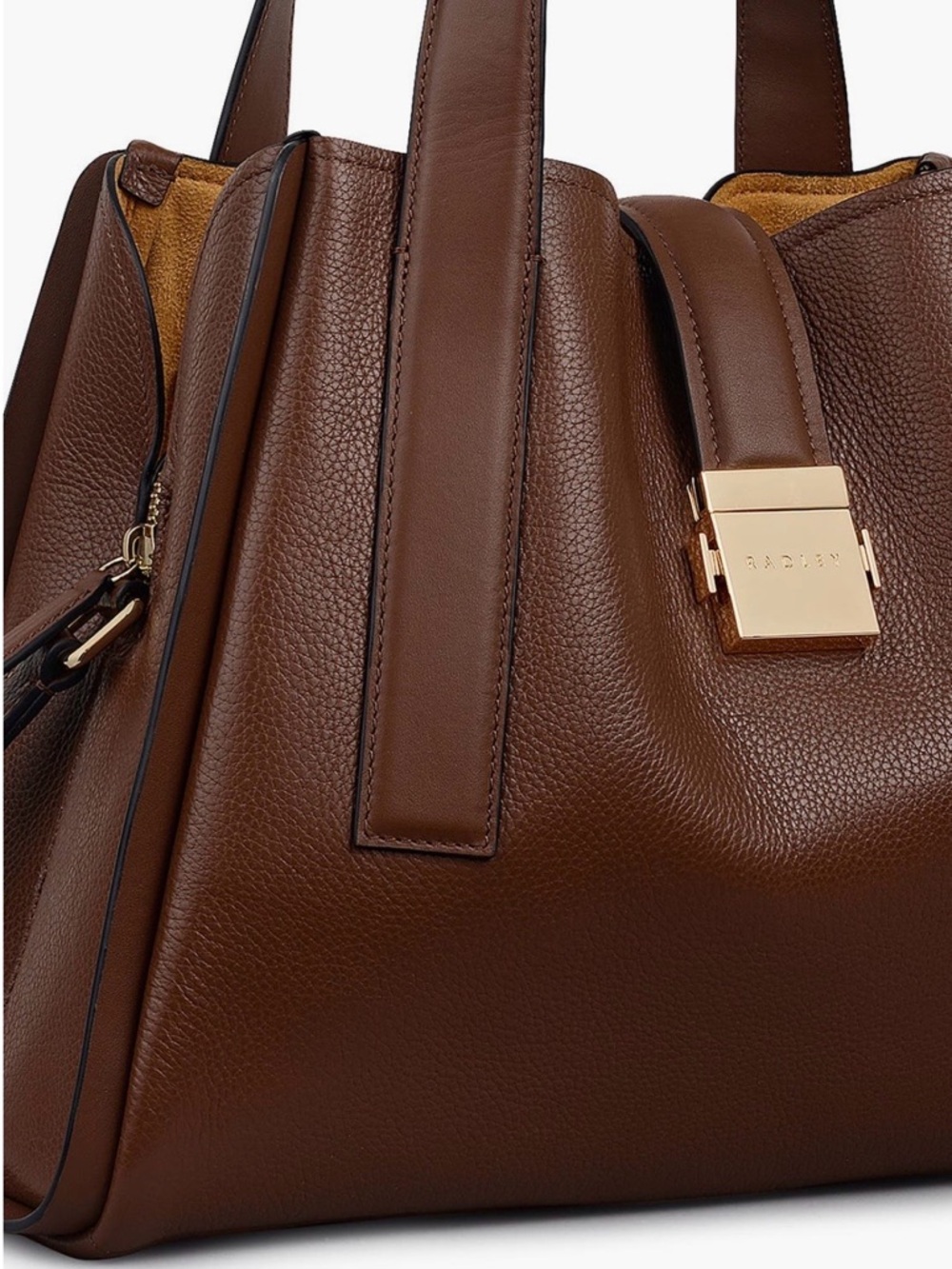 RADLEY LONDON Brown Pebbled Leather Tote with Gold Lock